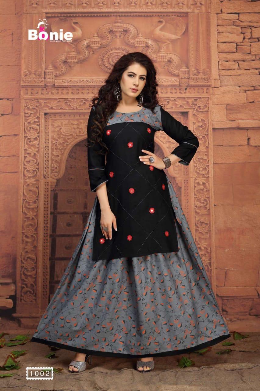 Bonie Shenaz Latest Fancy Regular Wear Rayon Printed Kurtis With  Skirt  Collection 